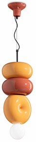 Sospensione Vintage Decò Bumbum 2+1 Elementi Ceramica Gialla Arancio 1 Luce E27
