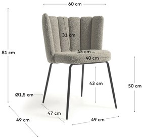 Kave Home - Sedia Aniela in shearling grigio chiaro e metallo con finitura nera FR