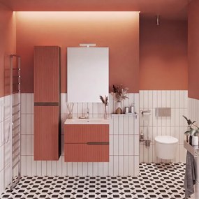 Colonna per mobile bagno Eva reversibile con 2 ante rovere moka e mattone cannettato L 31,4 X P 33,1 X H 130 cm