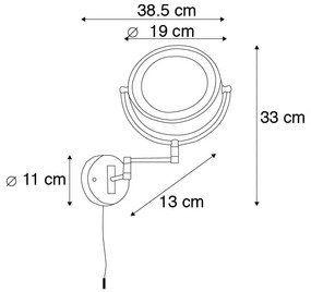 Specchio da parete di design nero con LED regolabile IP44 con tirante - Vicino