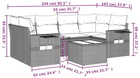 Set Divani da Giardino 7 pz con Cuscini Grigio in Polyrattan