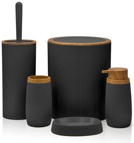 Set bagno da appoggio Blob in plastica liscia nera con dettagli effetto legno