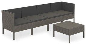 Set Divani da Giardino 5 pz con Cuscini in Polyrattan Grigio