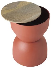 Tavolino da caffè rotondo design con struttura in metallo color bruciato e legno massello di mango D30 cm YOYO