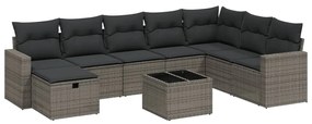 Set divano da giardino 9 pz con cuscini grigio in polyrattan