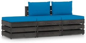 Set salotto da giardino 3pz con cuscini legno impregnato grigio