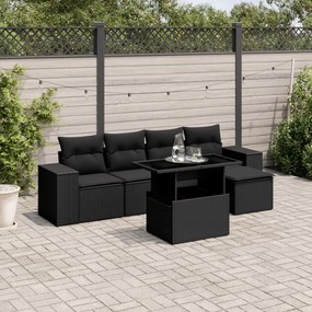 Set divano da giardino 6 pz con cuscini nero in polyrattan