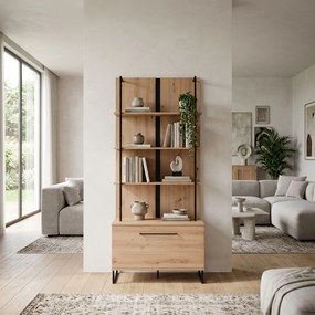 DODO - libreria moderna colore rovere con 4 mensole e un'anta
