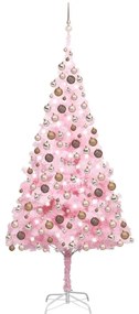 Albero di Natale Preilluminato con Palline Rosa in PVC, Albero di Natale Preilluminato con Palline Rosa 240 cm PVC