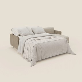 Narciso divano letto angolare con materasso alto 18 cm e penisola contenitore in tessuto bicolore impermeabile T11 e T06 tortora - panna