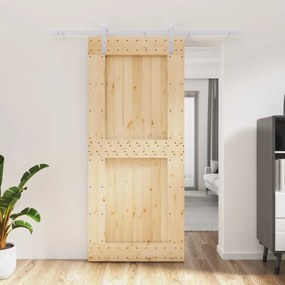 Porta Scorrevole Con Set Hardware 90x210 Cm Legno Massello Pino /