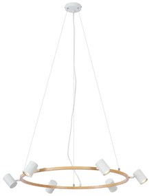 Lampada a sospensione moderna con stampa legno e 6 luci bianche - Jeana Circle