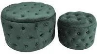 Set 2 Pouf Contenitore 50 cm e 70 cm in Tessuto Velluto Verde Salvia