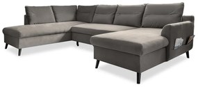 Divano letto a U in velluto grigio scuro, angolo sinistro Stylish Stan - Miuform