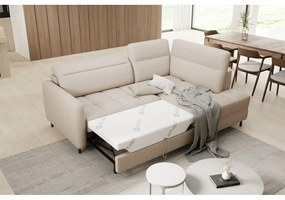 Divano angolare beige allungabile/con contenitore (con penisola a destra/a L) e rivestimento in velluto Barea – ELTAP