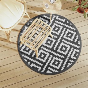Tappeto Da Esterni Arakıl Bianco E Nero Ø120 Cm İn Pp /