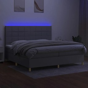 Letto a molle materasso e led grigio chiaro 200x200 cm tessuto