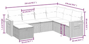 Set Divani da Giardino 7 pz con Cuscini Grigio in Polyrattan