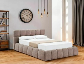 Letto contenitore Parma in tessuto strutturato Raven beige scuro – 140x200 cm