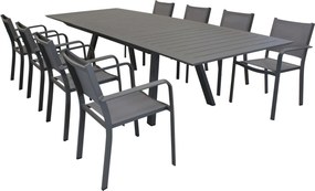 SPLENDOR - set tavolo in alluminio cm 200/300 x 110 x 75 h con 8 poltrone Splendor
