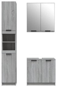 Set mobili da bagno 3 pz grigio sonoma in legno multistrato