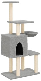 Albero per gatti con tiragraffi in sisal grigio chiaro 131 cm
