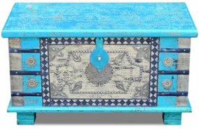 Baule Blu Legno di Mango 80x40x45 cm