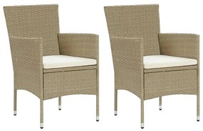 Set da pranzo da giardino 3 pz con cuscini in polyrattan beige
