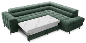 Divano angolare verde allungabile/con contenitore (con penisola a destra/a L) con rivestimento in bouclé Ferucce – ELTAP