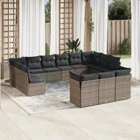 Set Divani da Giardino 13 pz con Cuscini Grigio in Polyrattan 3250289