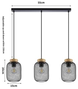 Brilagi - Lampada a sospensione con cavo BASKLITE 3xE27/15W/230V legno di Hevea/nero