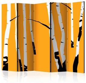 Paravento design Betulle su Sfondo Arancione II - bosco di betulle su sfondo giallo