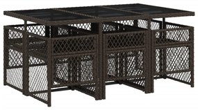 Set da pranzo da giardino 7pz con cuscini in polyrattan marrone