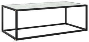 Tavolino Da Salotto Nero Con Vetro Marmo Bianco 100x50x35 Cm /