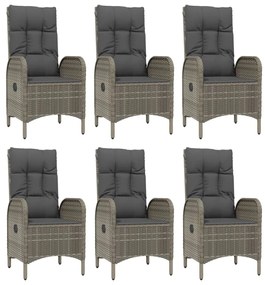 Set da pranzo giardino 7pz nero e grigio con cuscini polyrattan