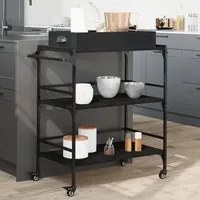 Carrello da Cucina Nero 81,5x41x92,5 cm in Legno Multistrato 842341