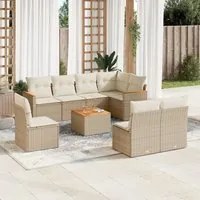 Set Divano da Giardino 9 pz con Cuscini Beige in Polyrattan 3226051