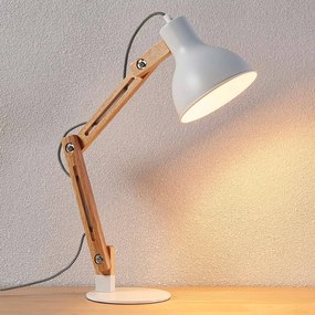 Lindby Lampada di legno Shivanja con paralume bianco