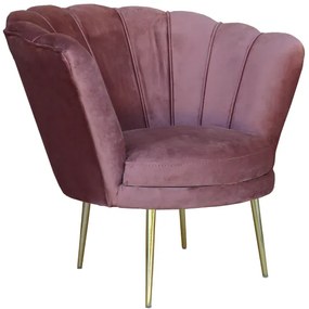 Poltrona in velluto Rosa - modello conchiglia e gambe metallo oro