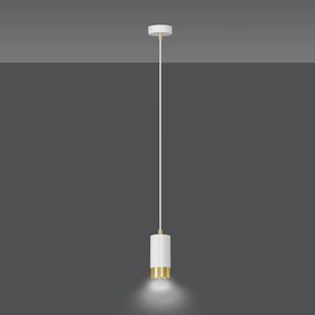 Sospensione Moderna 1 Luce Ivar A Cilindro In Acciaio Bianco E Oro