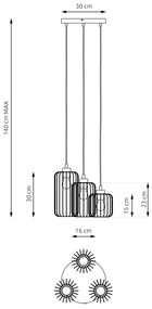 Sospensione Minimal Industrial Vander 3 Luci Tonda Nera