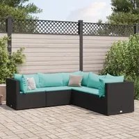 Set Divani da Giardino 5 pz con Cuscini Nero in Polyrattan 3308124