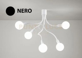 Lampadario a soffitto in metallo e gomma nero bulbo 5 luci attacco e27