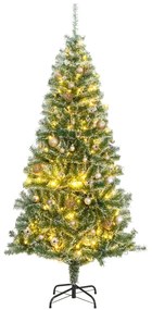 Albero di Natale Artificiale con 300 LED Palline e Neve 180 cm
