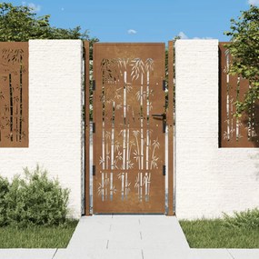 Cancello Da Giardino 105x180 Cm İn Acciaio Corten Design Bambù /