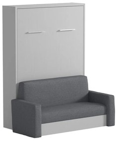 Letto a scomparsa con divano 140 x 200 cm Apertura verticale manuale Bianco e Grigio - VACIALA II