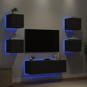 Mobili Tv A Muro 5pz Con Luci Led Neri /