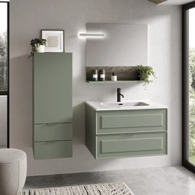 Mobile Bagno Sospeso 80 Cm Due Cassetti Specchio Con Ripiano e Lampada Led 80x70 Cm Led Savini "Frame"