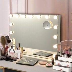 Costway Specchio per trucco con 15 luci LED, Specchio illuminato con controllo touch