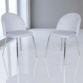 Sedia da pranzo in velluto Grigio Perla con gambe in metallo Cromo - PARIS 2 sedie